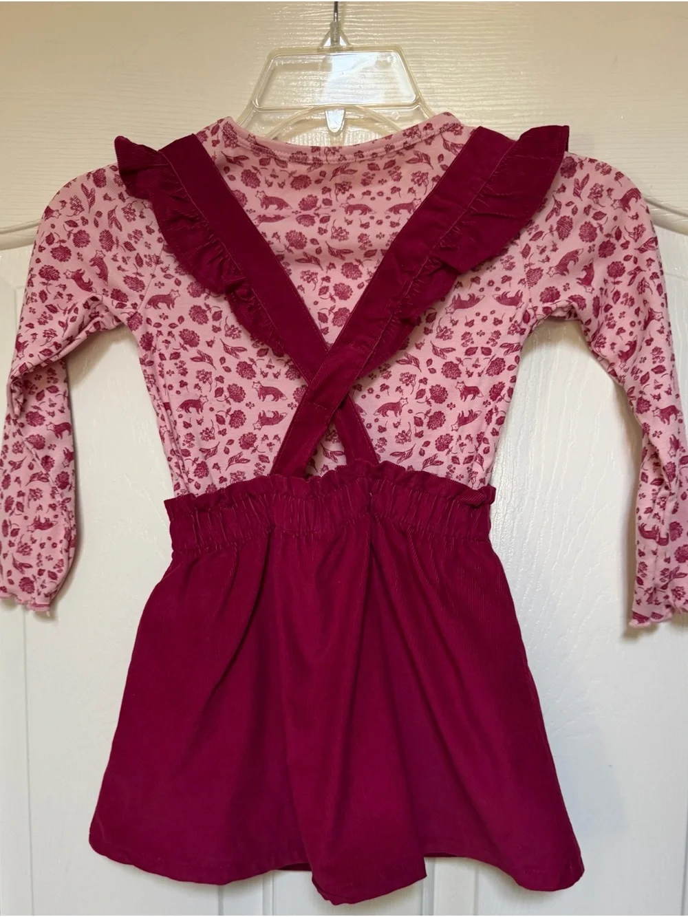 Carter’s Child of Mine 4T 2PC Corduroy Jumper Dress Fox Floral Ruffle Pinafore